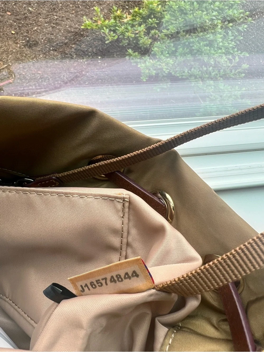 Dooney & Bourke Tan Olive Nylon and Brown Leather top  Old Money Style Backpack